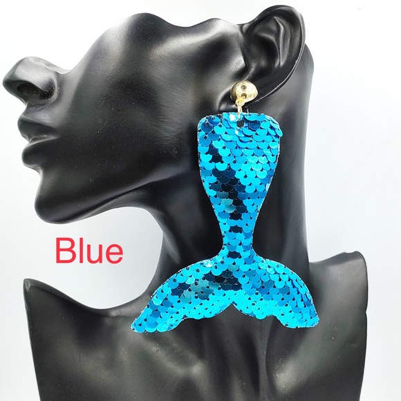 Creative Reflective Sequins Mermaid Tail gold post long Earrings for single ear - Picture 14 of 16